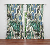 Blue and Green Paisley Floral Window Curtain Panels - Deja Blue Studios