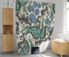 Modern Paisley Floral Shower Curtain | Green and Blue Paisley Bathroom Decor - Deja Blue Studios