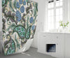 Modern Paisley Floral Shower Curtain | Green and Blue Paisley Bathroom Decor - Deja Blue Studios