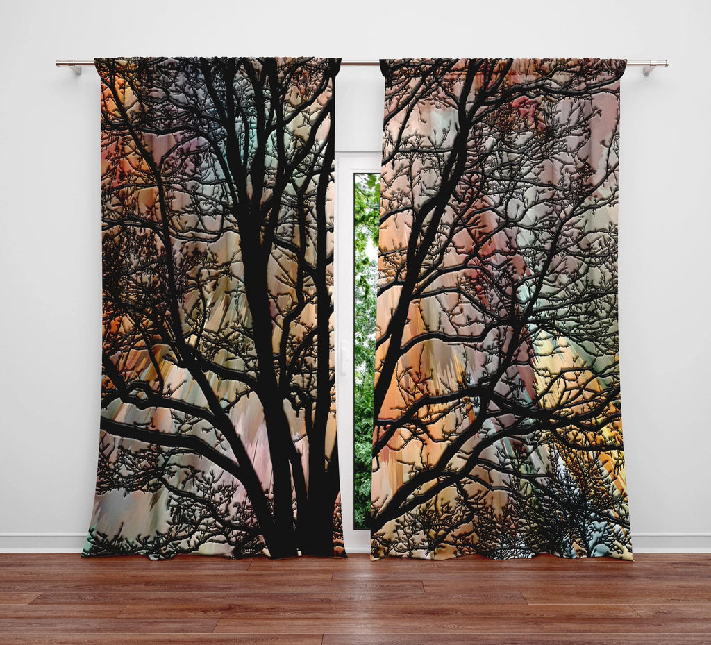 Abstract Tree Silhouette Window Curtains - Deja Blue Studios