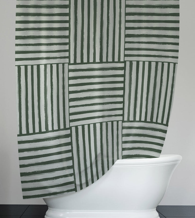 Green Cross Hash Line Pattern Shower Curtain - Deja Blue Studios