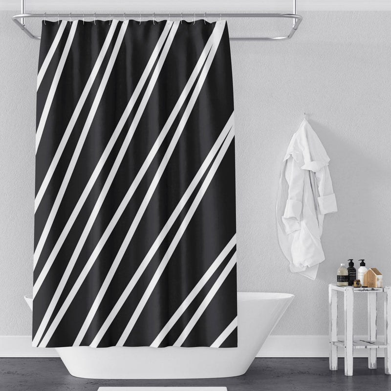 Black and White Abstract Lines Ice Frosting Shower Curtain - Deja Blue Studios