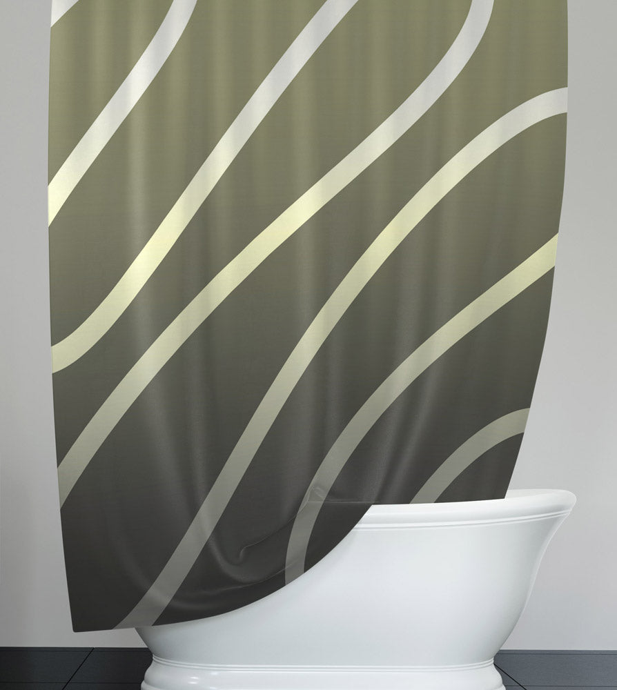 Olive Green Ombre Gradient Abstract Line Shower Curtain - Deja Blue Studios