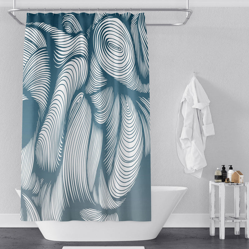 Blue and White Abstract Spiral Line Shower Curtain - Deja Blue Studios