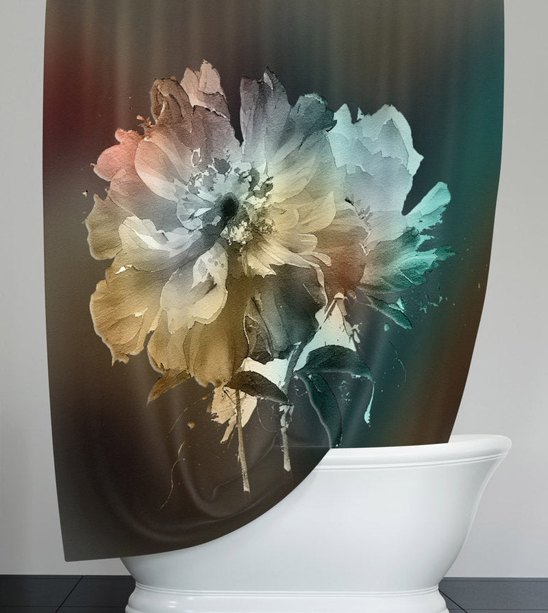Floral Shower Curtain - Dark Background Watercolor Style Print - Deja Blue Studios