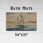 Nautical Shower Curtain - Brown and Blue Vintage Style Sailboat on the Water - Deja Blue Studios