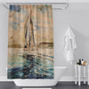 Nautical Shower Curtain - Brown and Blue Vintage Style Sailboat on the Water - Deja Blue Studios