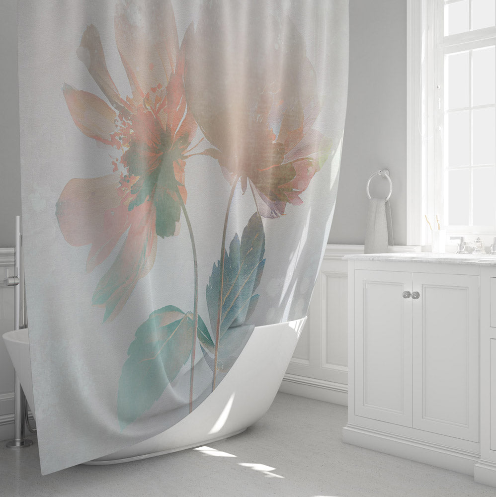 Chic Modern Floral Pastel Tone Print Shower Curtain - Deja Blue Studios