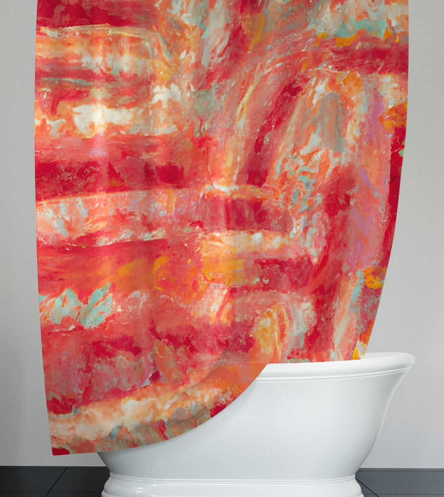 Bohemian Abstract Red and Pink Brushed Print Shower Curtain - Deja Blue Studios