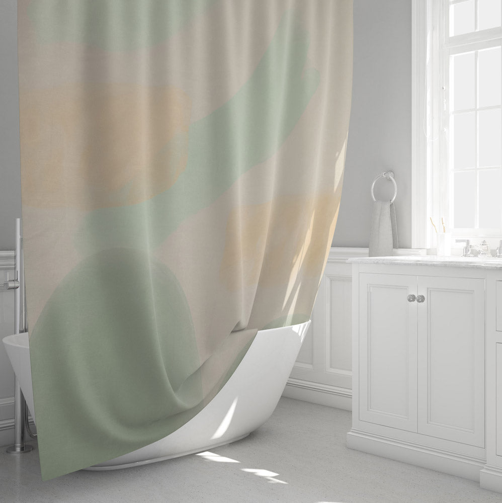 Green and Beige Whimsical Abstract Shower Curtain - Deja Blue Studios