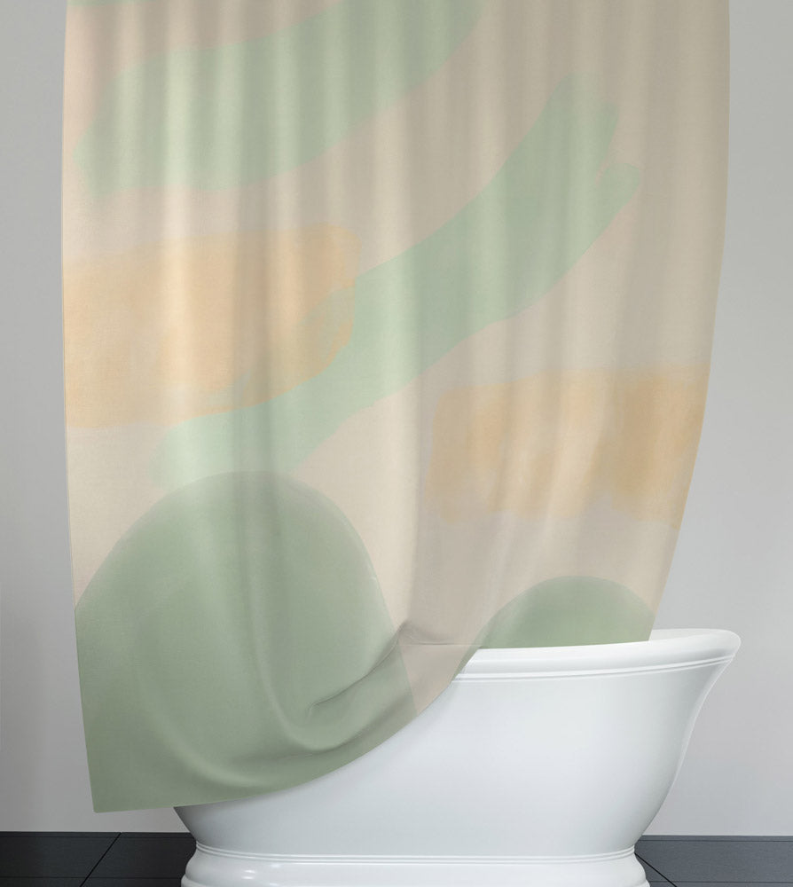Green and Beige Whimsical Abstract Shower Curtain - Deja Blue Studios
