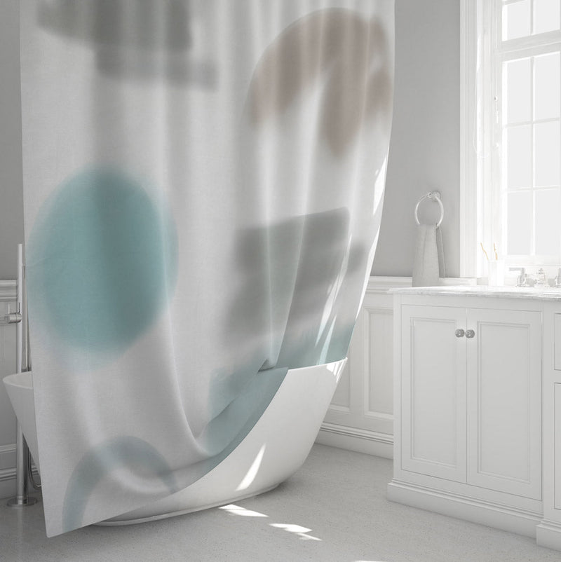 Whimsical Shower Curtain - Blue and Gray Abstract Shapes - Deja Blue Studios