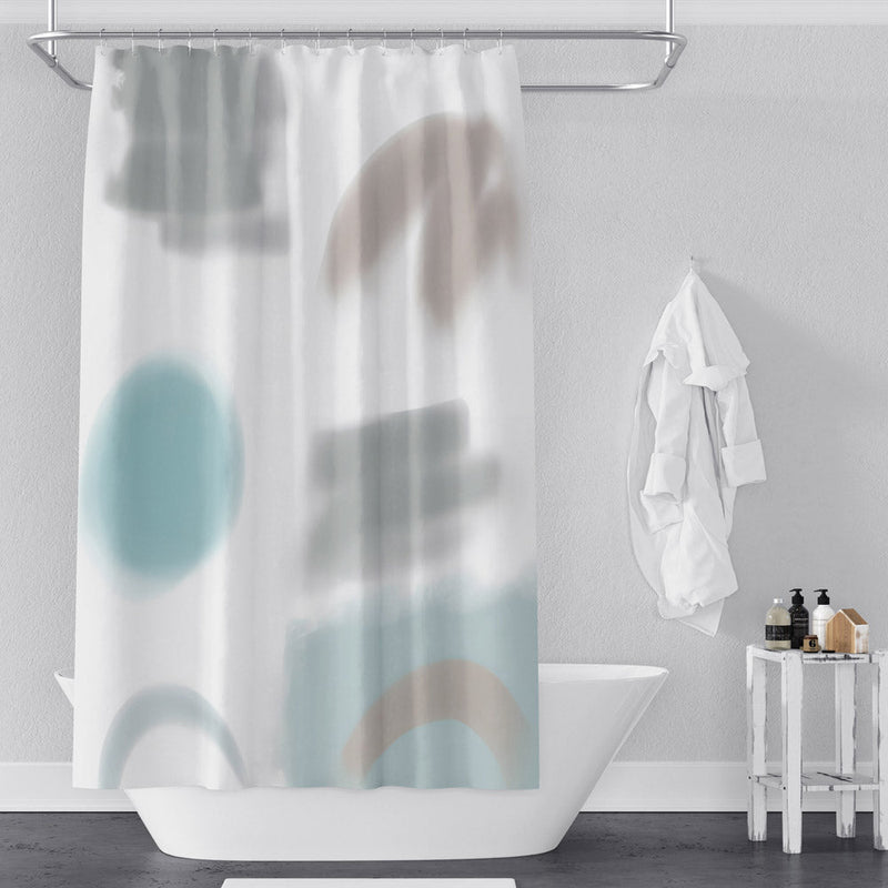 Whimsical Shower Curtain - Blue and Gray Abstract Shapes - Deja Blue Studios