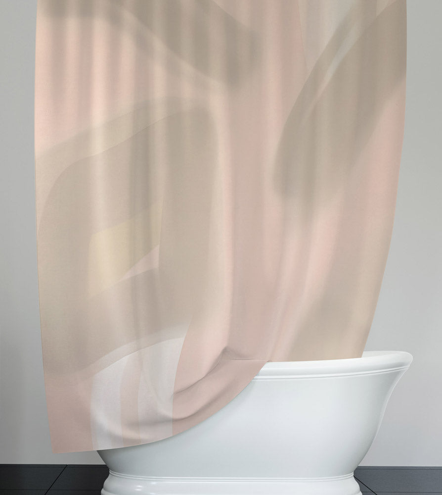 Whimsical Shower Curtain - Chic Pink and Brown Abstract Shapes - Deja Blue Studios