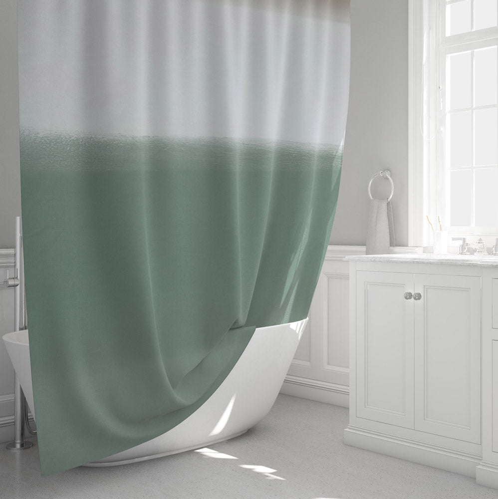 Striped Shower Curtain - Brown, White and Green Watercolor Style - Deja Blue Studios