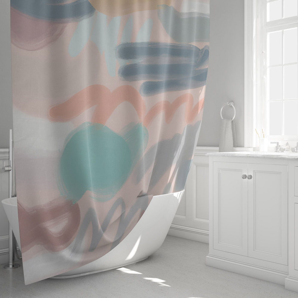 Whimsical Shower Curtain - Multi Color Abstract Squiggles - Deja Blue Studios