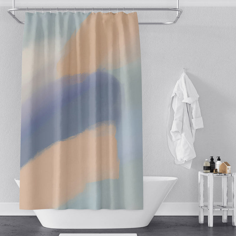 Whimsical Shower Curtain - Blue and Orange Calming Pattern - Deja Blue Studios