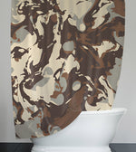 Color Swirl Shower Curtain - Beige, Brown and Gray Arrid Camo - Deja Blue Studios