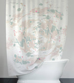Abstract Shower Curtain - White and Green Swirl Jawbreaker - Deja Blue Studios