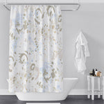 Abstract Shower Curtain - Whimsical White, Blue and Brown Confetti - Deja Blue Studios