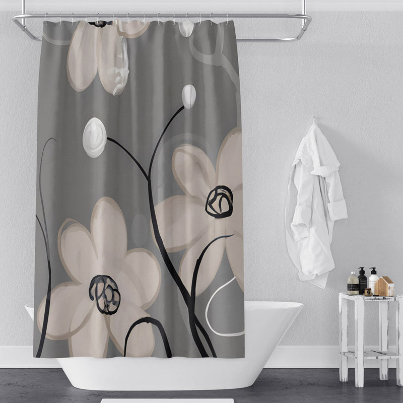 Floral Shower Curtain - Beige and Gray Contemporary Print - Deja Blue Studios