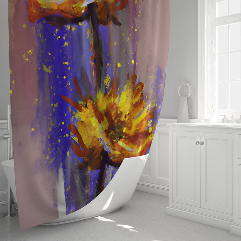 Floral Shower Curtain - Starlight Purple and Pink Contemporary Print - Deja Blue Studios