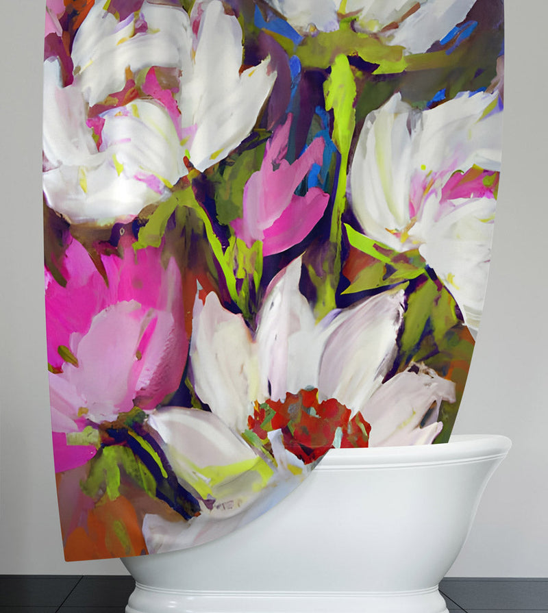 Floral Shower Curtain - Pink, White and Green Contemporary - Deja Blue Studios