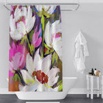 Floral Shower Curtain - Pink, White and Green Contemporary - Deja Blue Studios