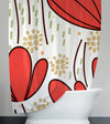 Whimsical Shower Curtain - Red and White Modern Floral - Deja Blue Studios