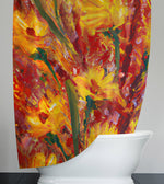 Floral Shower Curtain - Bohemian Fire Red and Yellow Print - Deja Blue Studios