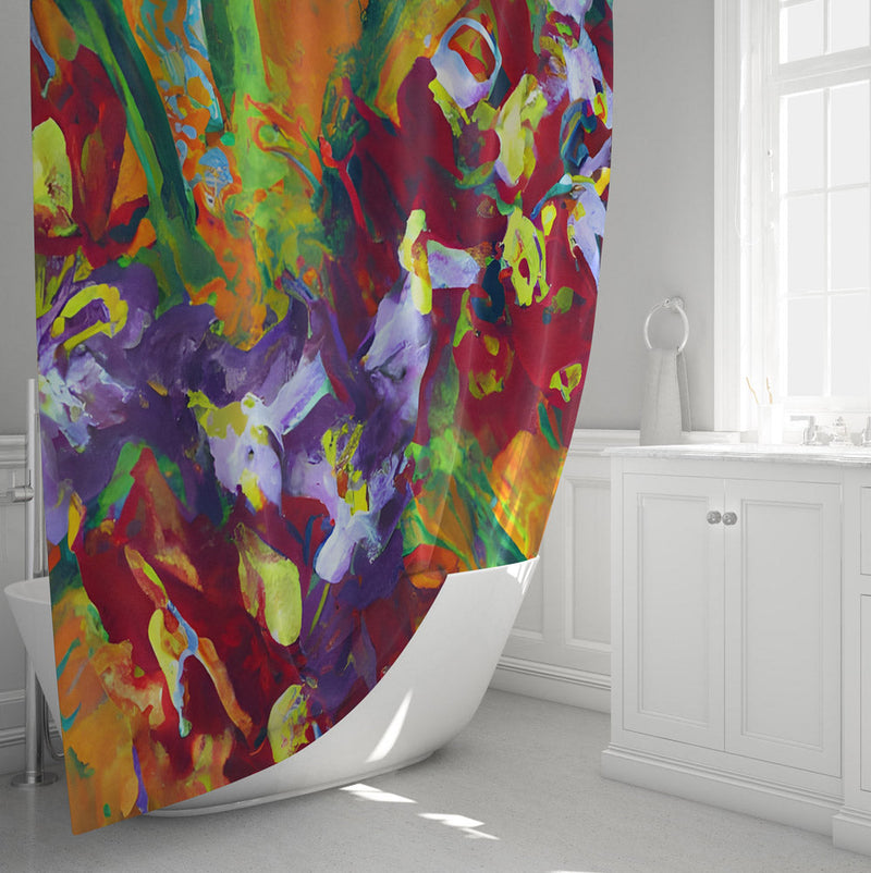 Floral Shower Curtain - Modern Contemporary Orange and Red Floral Print - Deja Blue Studios
