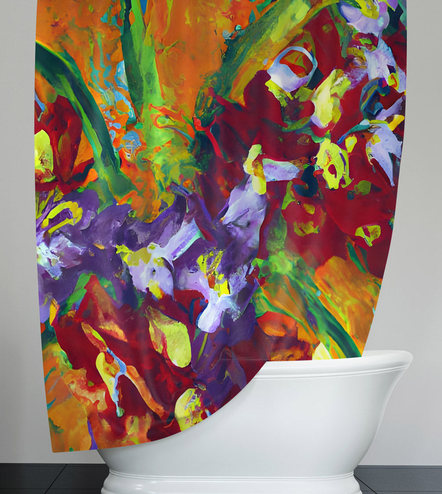 Floral Shower Curtain - Modern Contemporary Orange and Red Floral Print - Deja Blue Studios