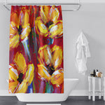 Floral Shower Curtain - Red and Yellow Color Large Flower Contemporary Print - Deja Blue Studios