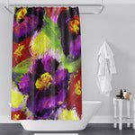 Abstract Shower Curtain - Purple and Green Painted Floral Print - Deja Blue Studios