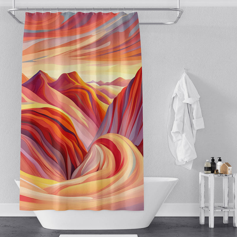 Abstract Shower Curtain - Red and Brown Abstract Desert Scene - Deja Blue Studios