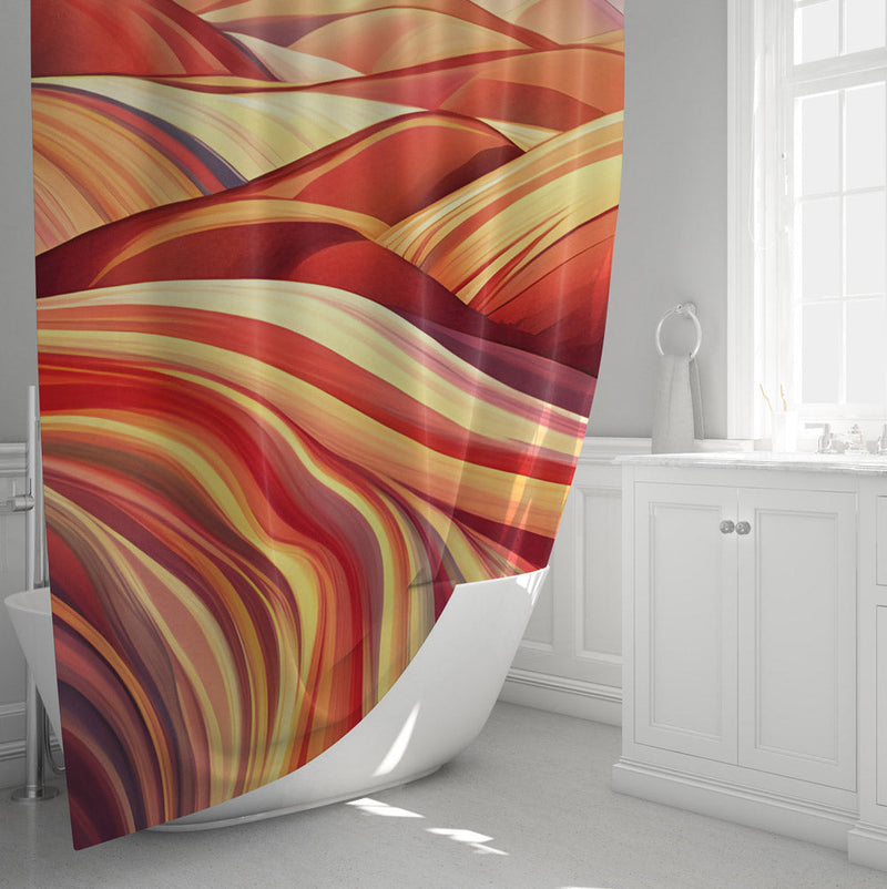 Abstract Shower Curtain - Red and Brown Desert Blowing Sand - Deja Blue Studios