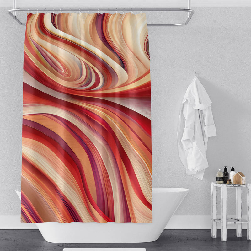 Color Swirl Shower Curtain - Bohemian Color Abstract Red and Beige Print - Deja Blue Studios