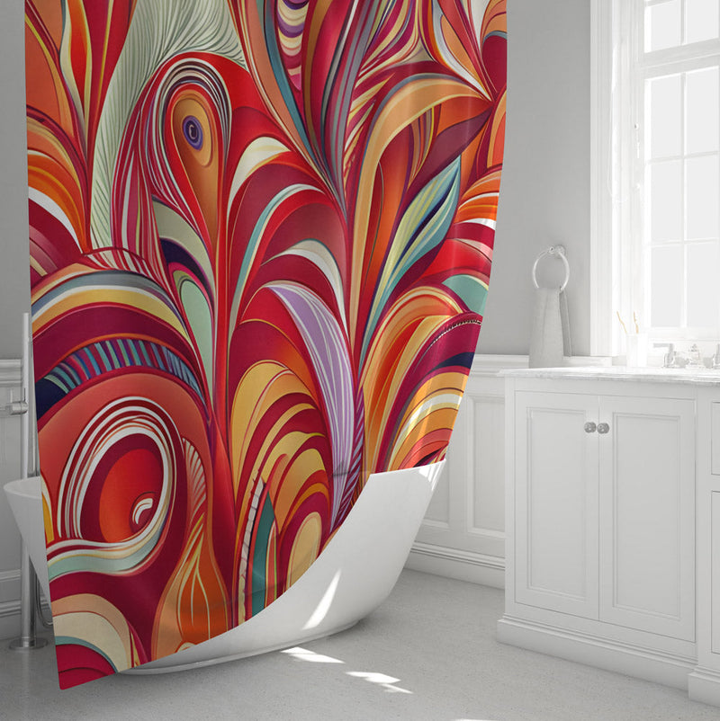 Bohemian Swirl Shower Curtain - Red and Purple Abstract Color Swirl Print - Deja Blue Studios