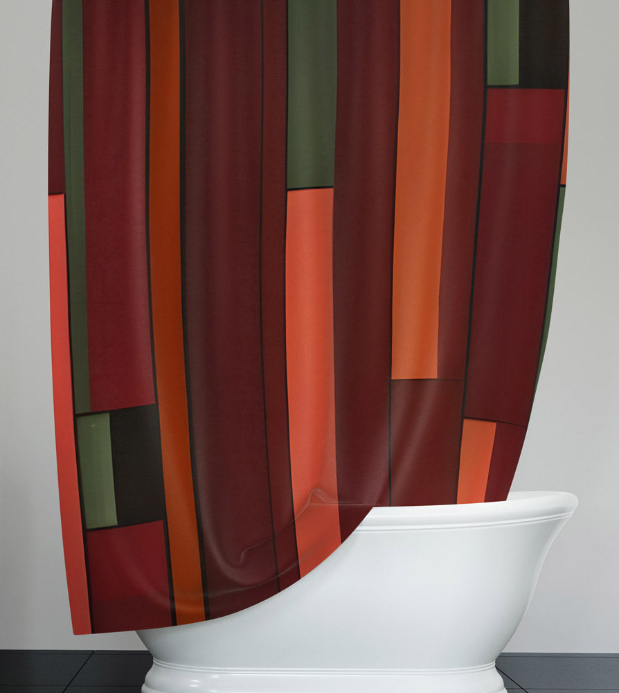 Striped Shower Curtain - Burgundy Abstract Falling Stripes - Deja Blue Studios