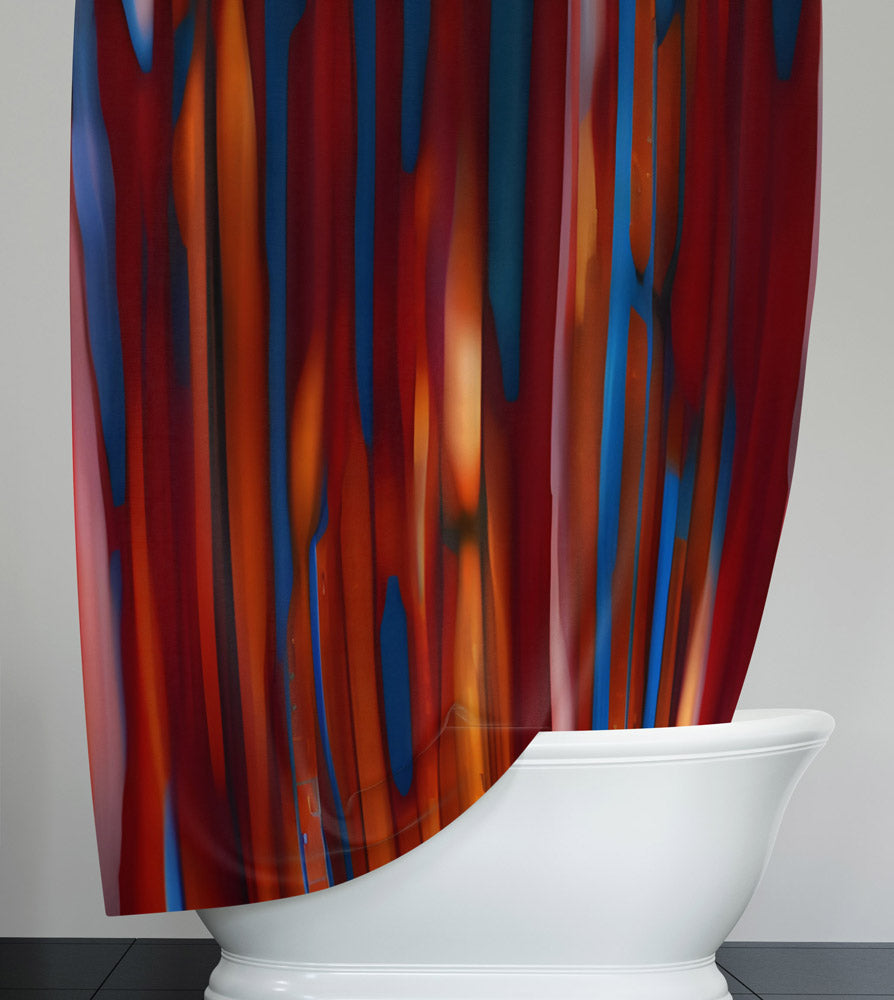 Abstract Striped Red and Blue Bohemian Shower Curtain - Deja Blue Studios