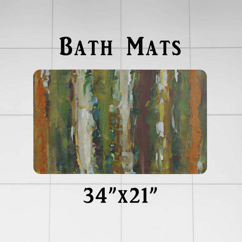 Abstract Striped Shower Curtain - Green and Orange Grunge Painted Stripes - Deja Blue Studios