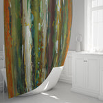 Abstract Striped Shower Curtain - Green and Orange Grunge Painted Stripes - Deja Blue Studios