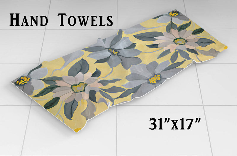 Painted Floral Shower Curtain - Yellow and Gray Simple Flower Print - Deja Blue Studios