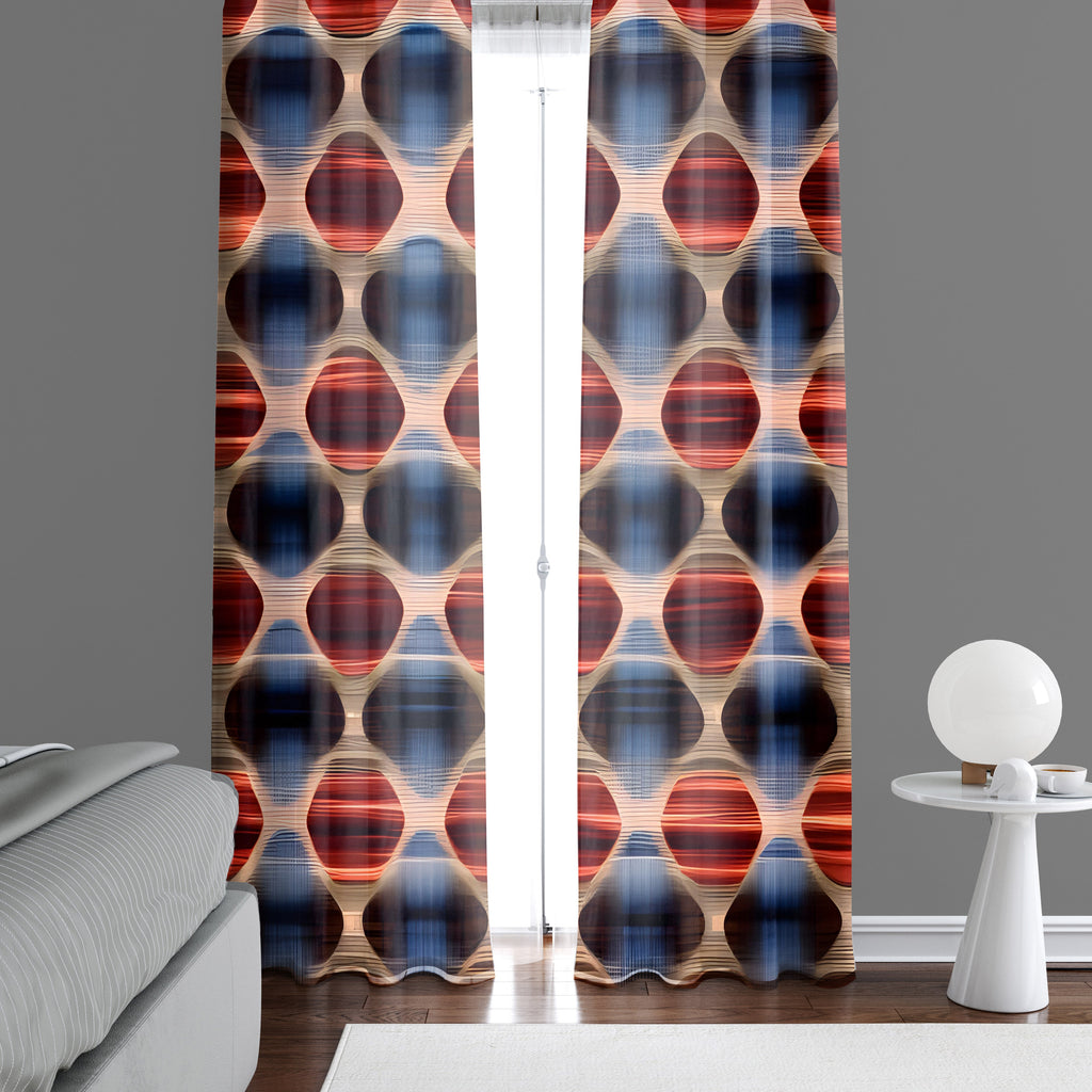 Abstract Window Curtains - Red and Blue Mid Century Style Pattern - Deja Blue Studios