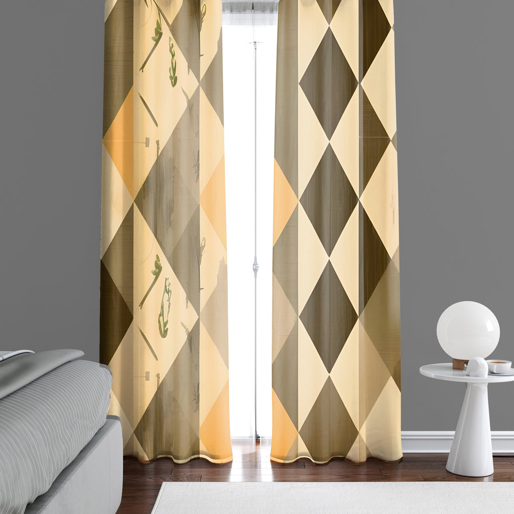 Country Cottage Window Curtains - Yellow, Brown and Beige Chic Pattern - Deja Blue Studios