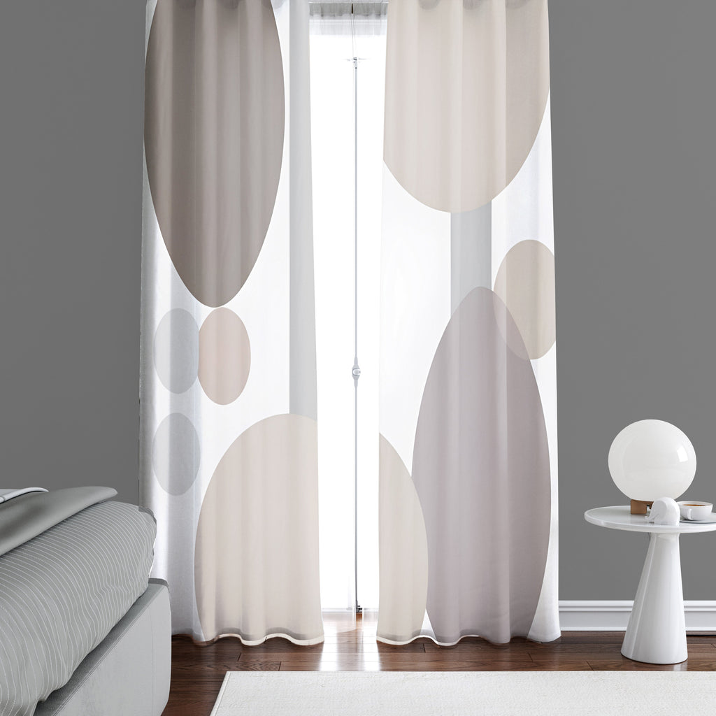 Abstract Window Curtains - Brown, and Gray Geometric Shapes - Deja Blue Studios