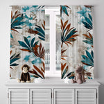 Floral Leaf Window Curtains - Red and Blue Cottage Style Print - Deja Blue Studios