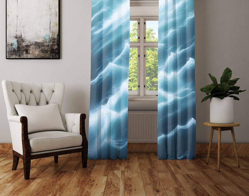 Nautical Window Curtains - Stormy Blue Ocean Curtains - Deja Blue Studios