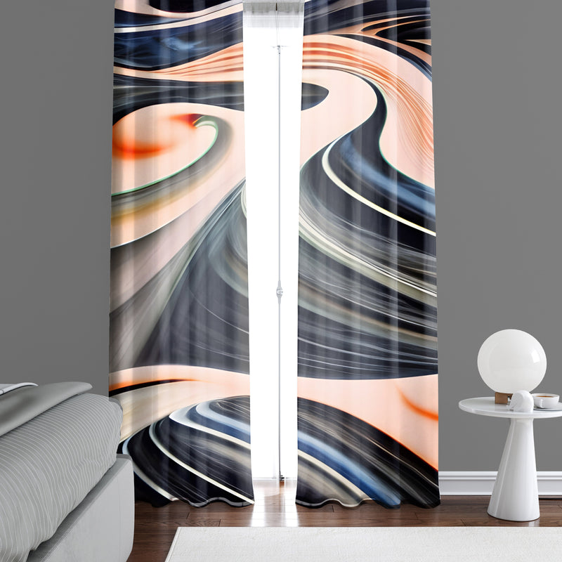 Abstract Window Curtains - Gray and Orange Desert Swirl - Deja Blue Studios
