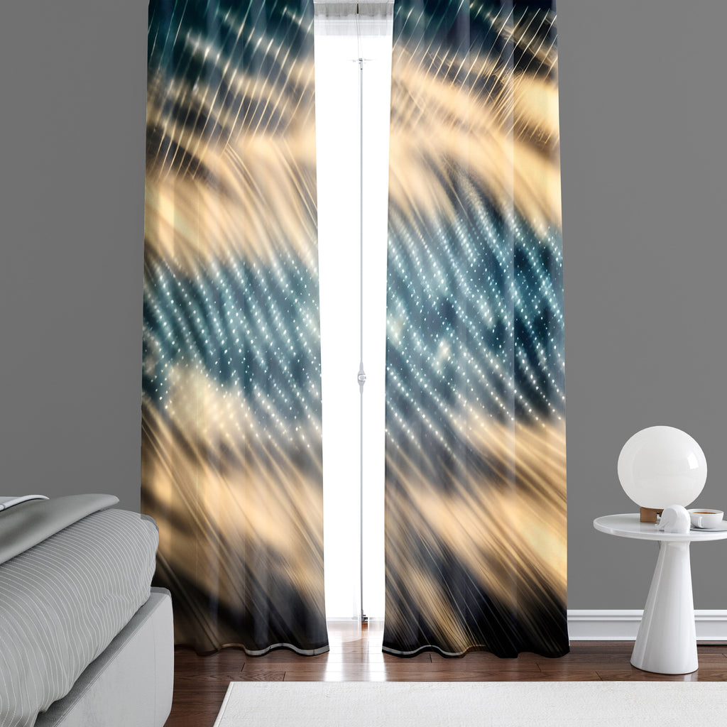 Abstract Window Curtains - Blue and Gold Glamorous Dream - Deja Blue Studios